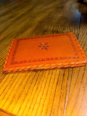 New vintage leather hand tooled braided wallet boho unisex feathers folk art
